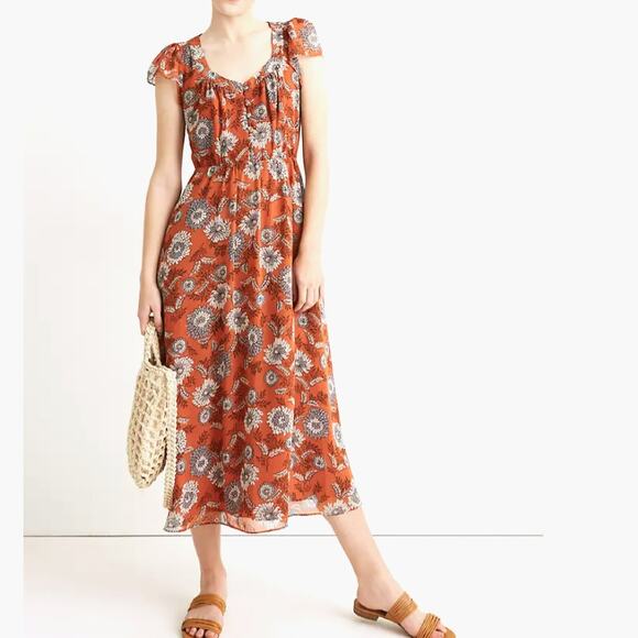 Madewell Dresses & Skirts - NWT Madewell Sheer-Sleeve Button Front Midi Dress Gathered Blooms  Size 0